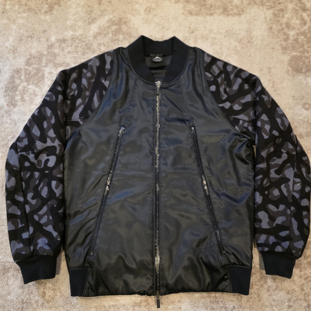 Vintage Jordan Black and Gray Camouflage Bomber Jacket